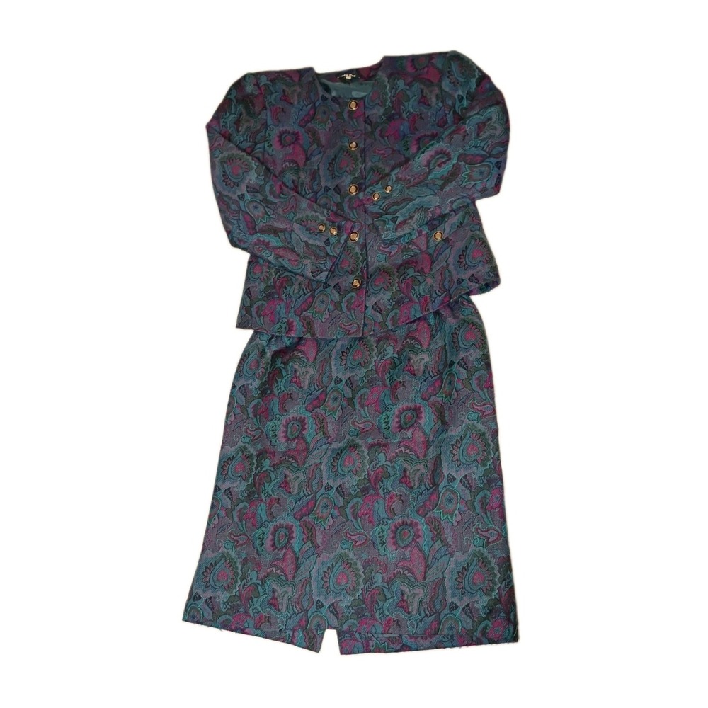 New Look Womens Paisley Skirt Suit Set Blue Turquoise Burgundy Size M
